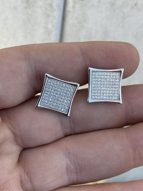 Micro Pave Kite Square 14K White Gold Plated Cubic Zircon Men Women Stud Earring